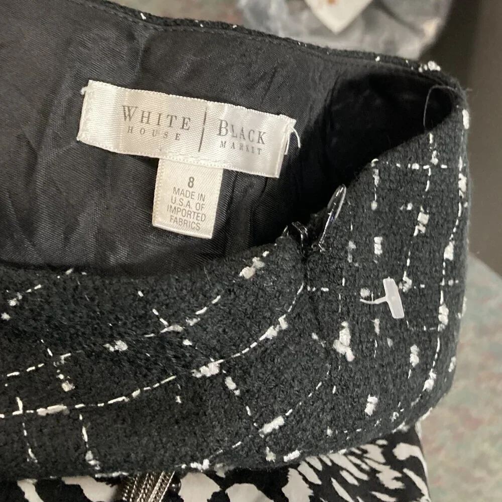 WHBM black white tweed skirt sz 8